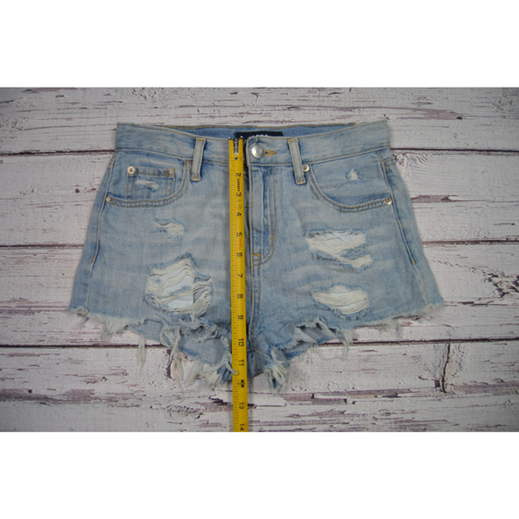 Aero High Rise Shorty Jean Shorts Women's Juniors Size 0 Distressed Pre-Owned - Picture 4 of 12